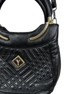 Black Quilted Leather Satchel with Gold Accents - Image 5