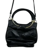 Black Quilted Leather Satchel with Gold Accents - Image 2