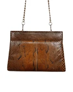 Genuine Brown Snakeskin Crossbody Bag With Golden Chain Strap - Image 3