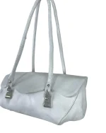 Y2K Minimalist White Genuine Leather Shoulder Bag - Image 2