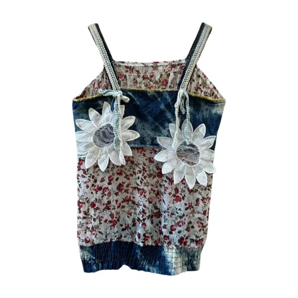 Y2K Embroidered Flower Applique Top