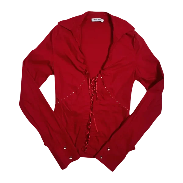 Y2K Bella Sigma Red Lace Up Corset Blouse