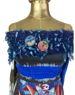 Y2K Save The Queen Mixed Print Off-Shoulder Statement Top - Image 4