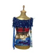 Y2K Save The Queen Mixed Print Off-Shoulder Statement Top - Image 7