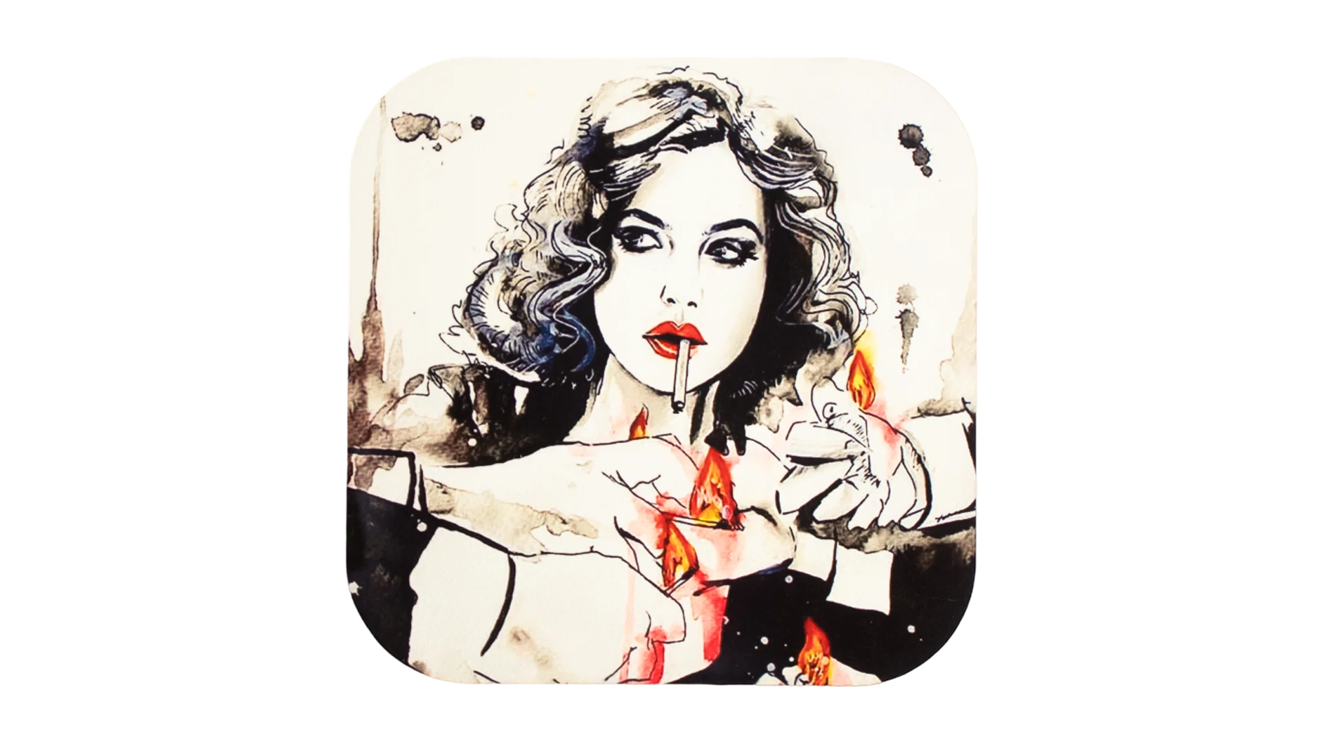 3108 DSC05840 Smoking Woman Illustration Coaster - Image 1