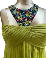 BCBG Maxazria Y2K Beaded Halter Layered Silk Dress - Image 2