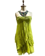 BCBG Maxazria Y2K Beaded Halter Layered Silk Dress - Image 3