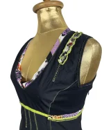 Y2K Cache Cache Black Layered Dress with Floral Ruffle Hem - Image 2
