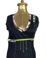 Y2K Cache Cache Black Layered Dress with Floral Ruffle Hem - Image 4