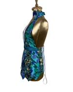 Handmade Upcycled Necktie Halter Vest Top with Corset Back & Choker - Image 4