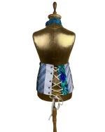 Handmade Upcycled Necktie Halter Vest Top with Corset Back & Choker - Image 5