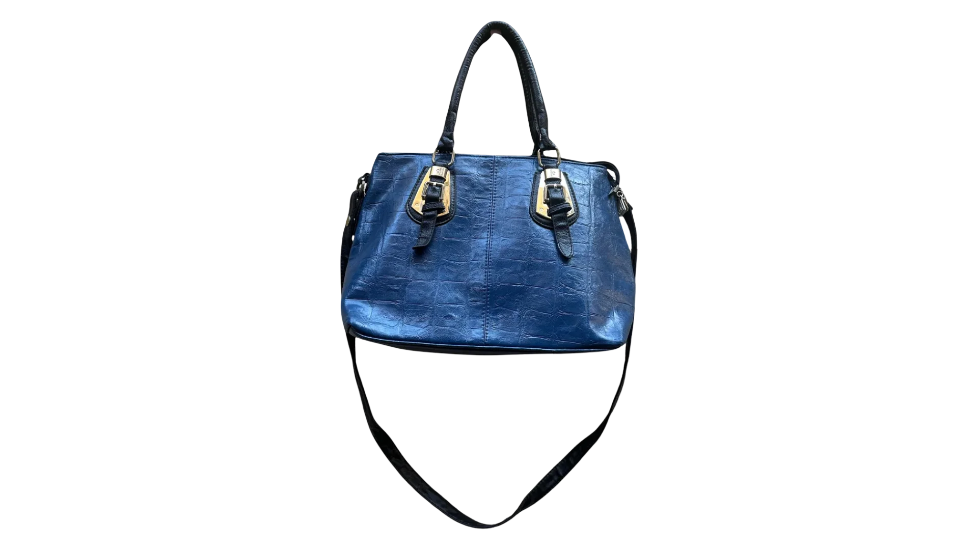 FNK147 Genuine Leather Blue Tote Bag - Image 1
