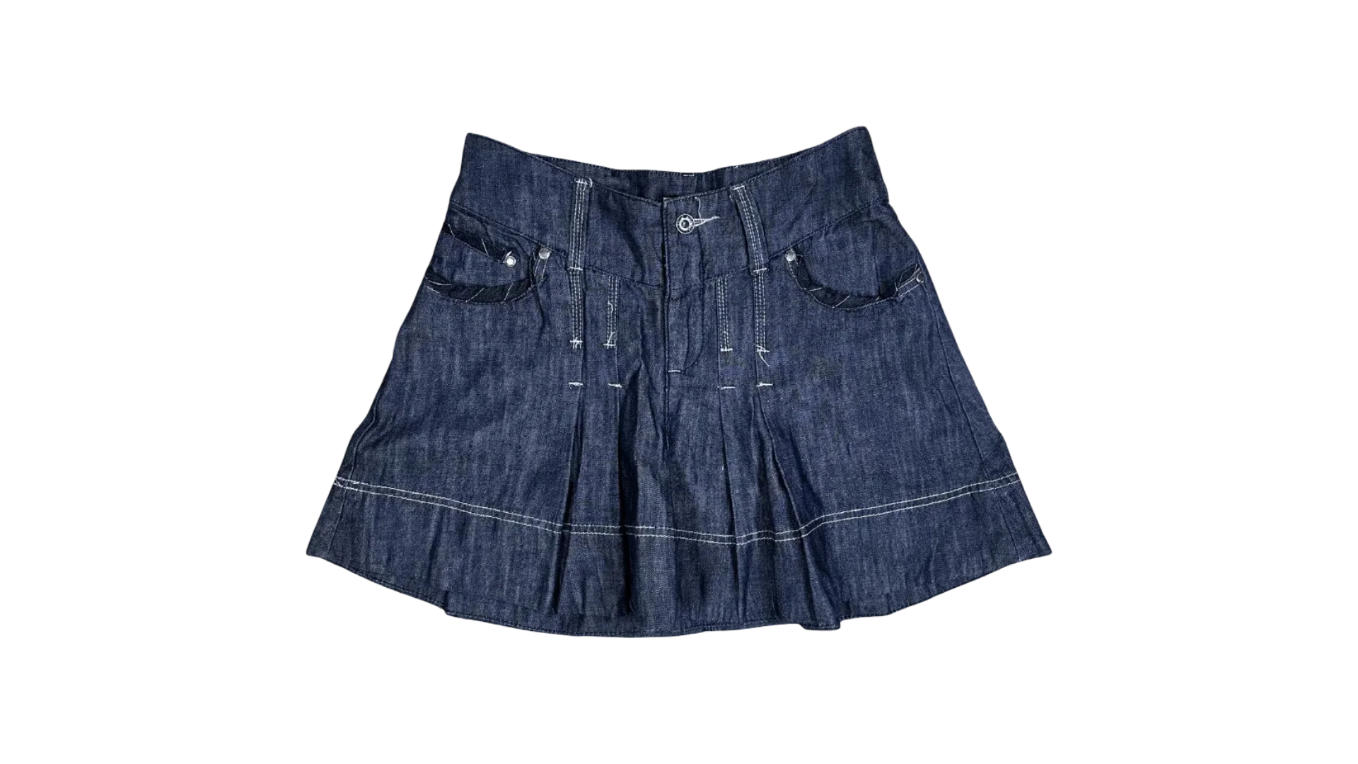FNK192 P&J Pleated Denim Mini Skirt - Image 1