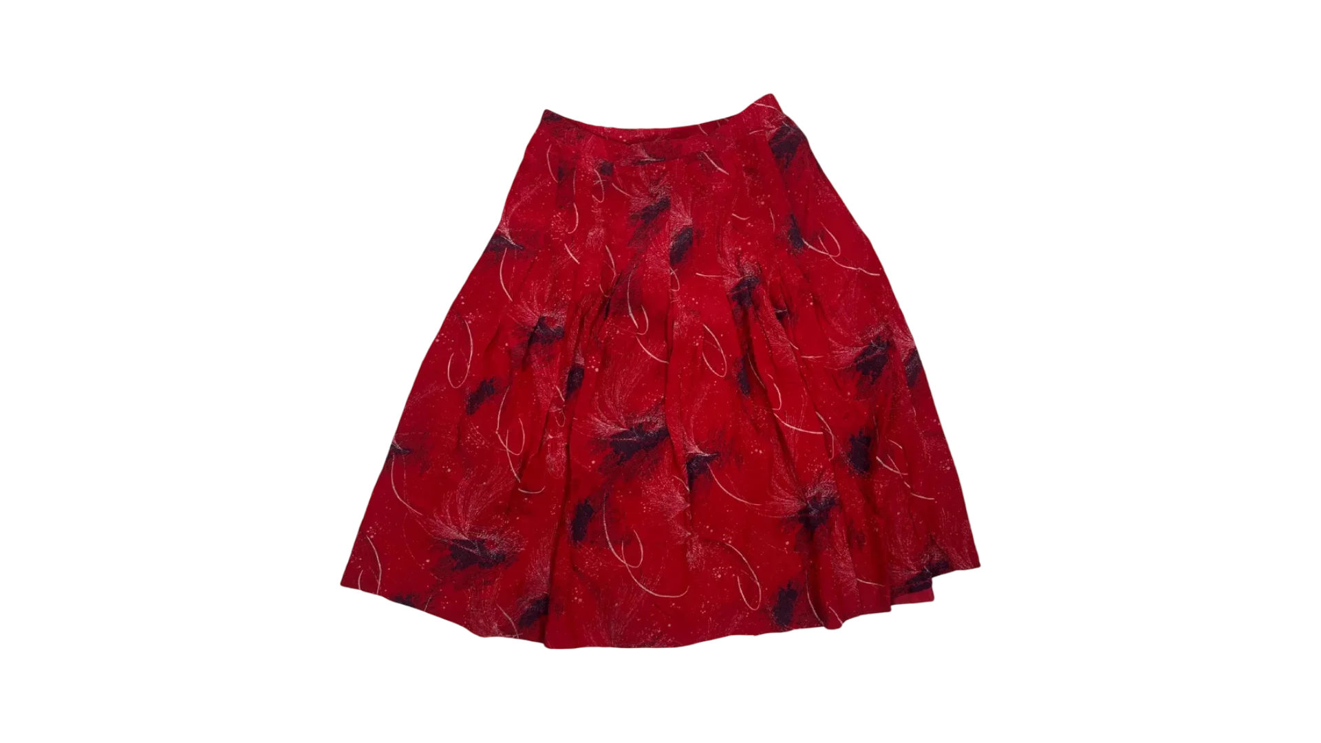 FNK195 Red Pleated Satin-Lined Skirt - Image 1