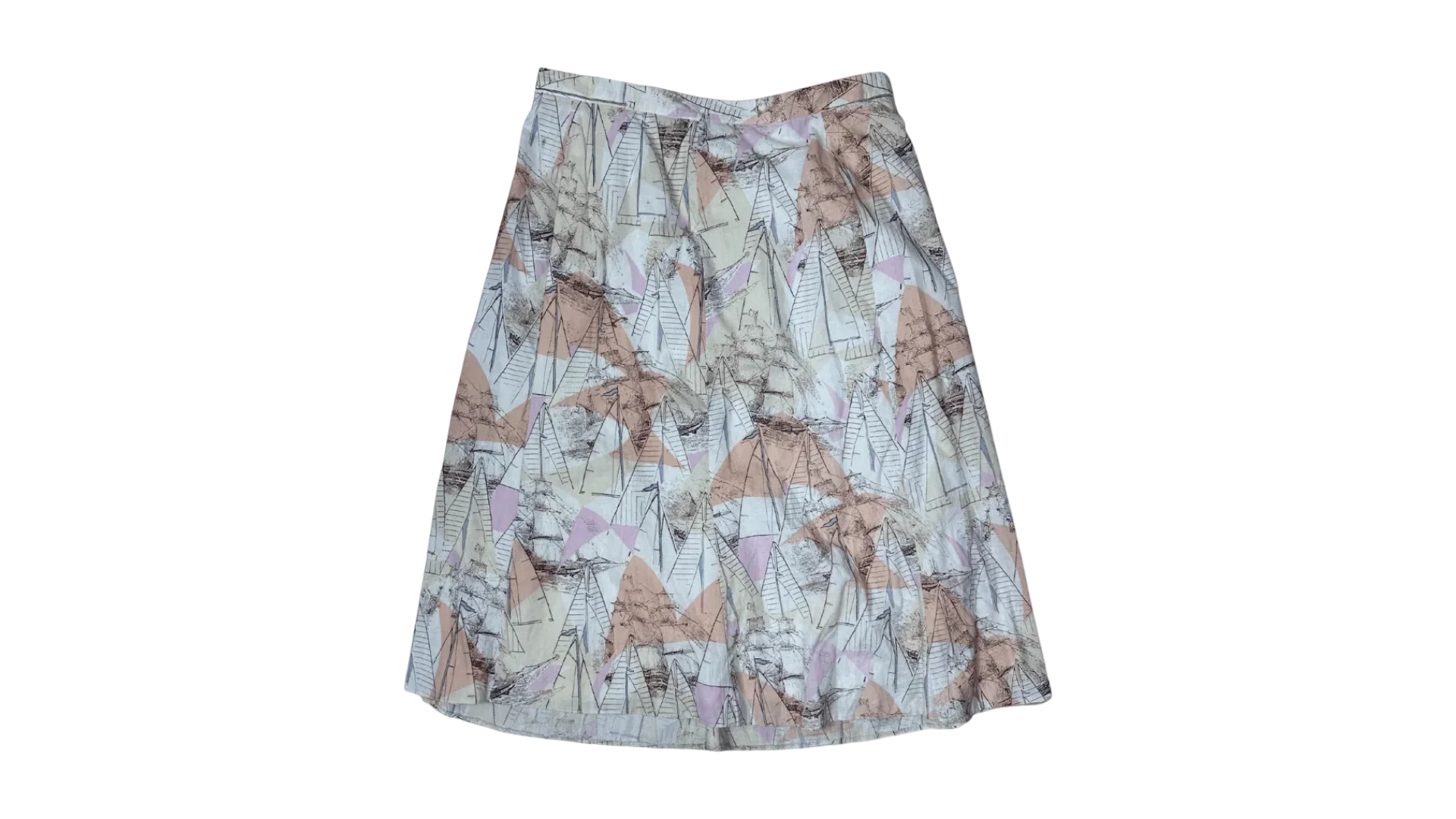 FNK203 Pastel A-Line Sailboat Print Midi Skirt - Image 1
