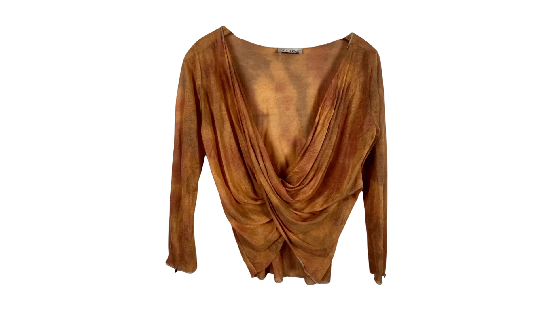 FNK206 Y2K Ruffle Trim Embroidered Sheer Top - Image 1