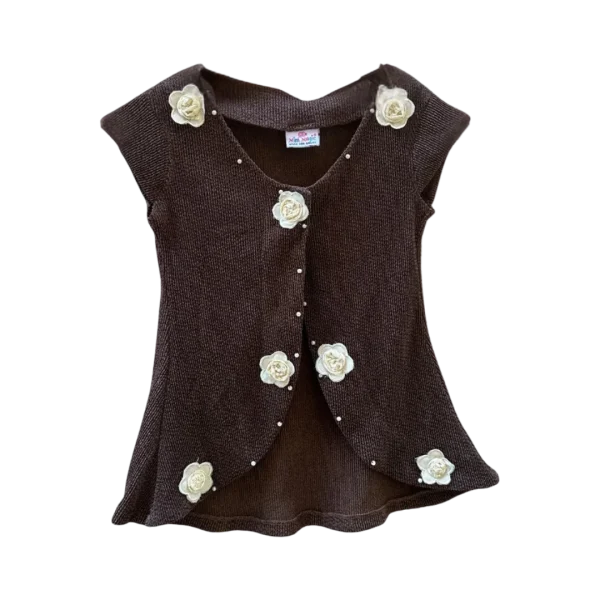 Mini Magic Single Button Embroidered Top