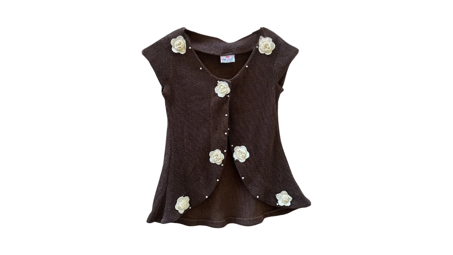 FNK213 Mini Magic Single Button Embroidered Top - Image 1