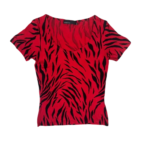 Y2K Tiger Print Scoop Neck Fitted Top