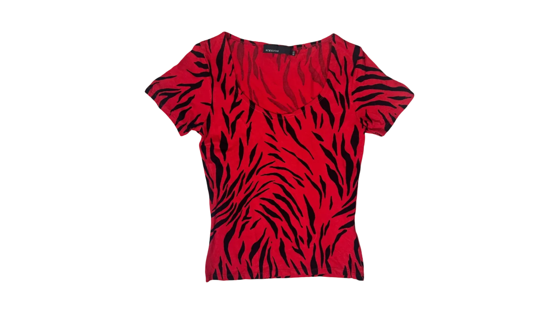FNK214 Y2K Tiger Print Scoop Neck Fitted Top - Image 1
