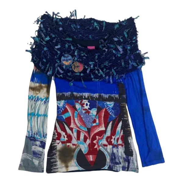 Y2K Save The Queen Mixed Print Off-Shoulder Statement Top