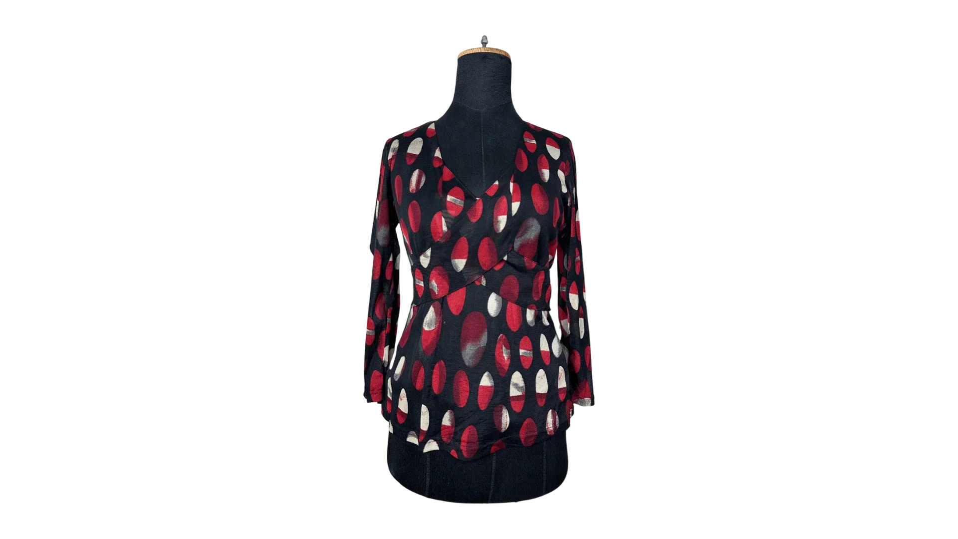 FNK217 2000s Abstract Print Wrap-Style Fitted Top - Image 1