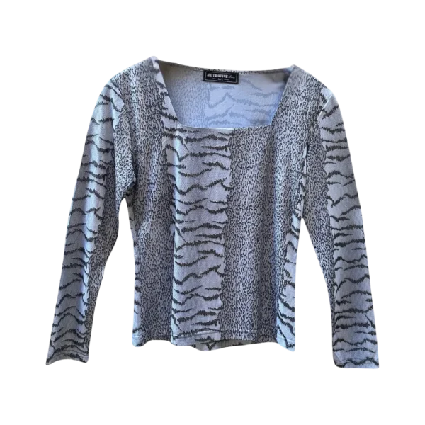 Y2K Metrofive Line Mixed Animal Print Blouse
