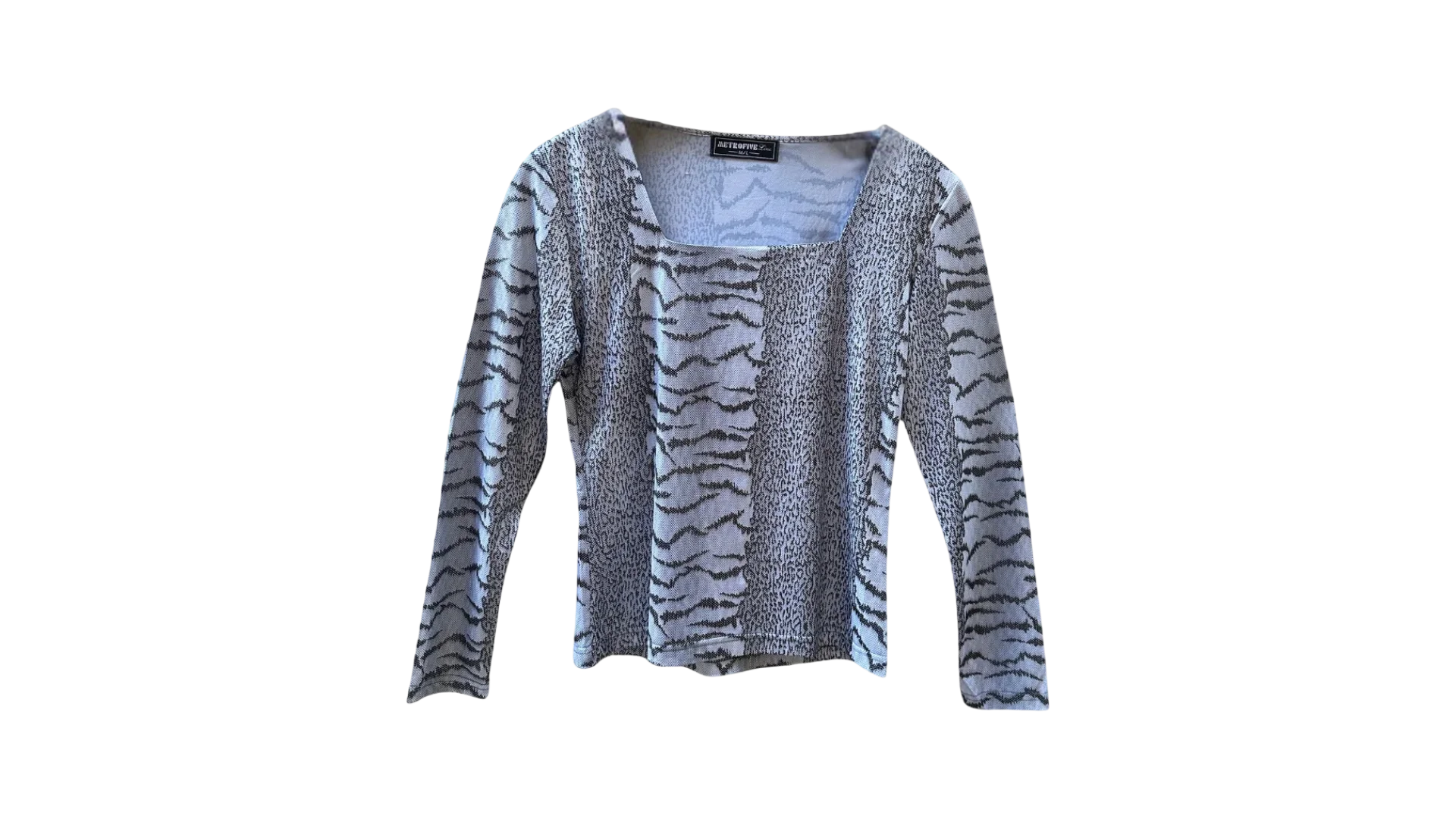 FNK219 Y2K Metrofive Line Mixed Animal Print Blouse - Image 1