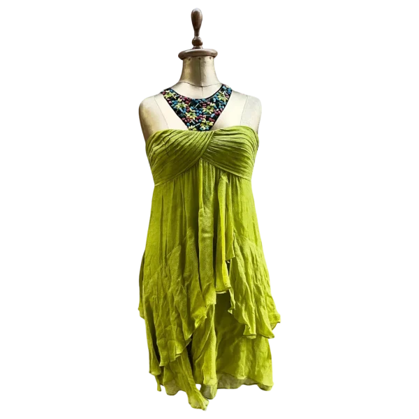 BCBG Maxazria Y2K Beaded Halter Layered Silk Dress
