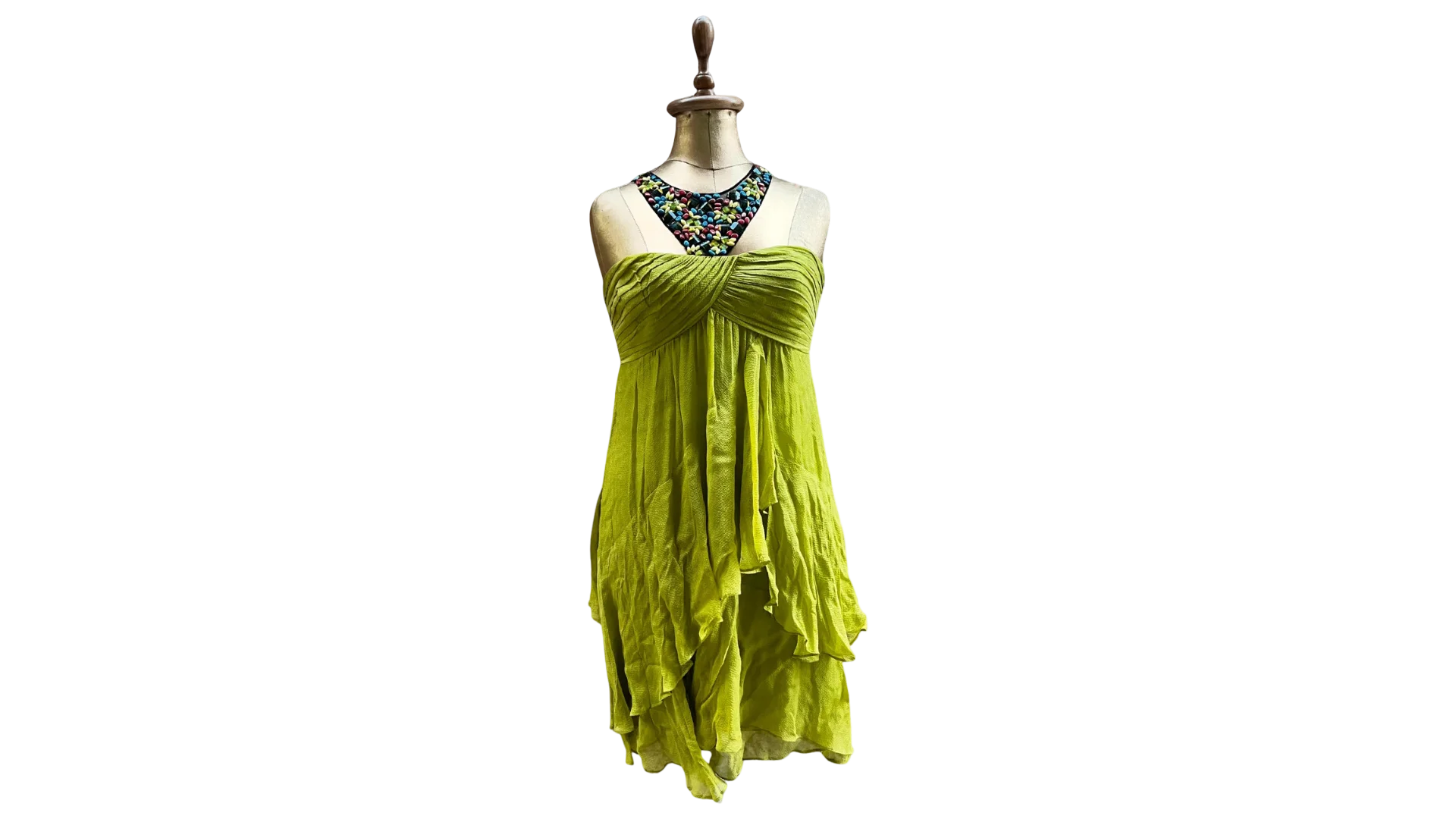 FNK223 BCBG Maxazria Y2K Beaded Halter Layered Silk Dress - Image 1