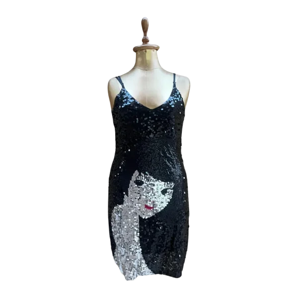 Maner Sequin Face Graphic Mini Dress