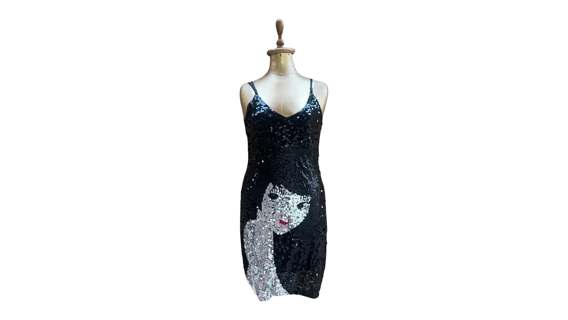 FNK225 Maner Sequin Face Graphic Mini Dress - Image 1
