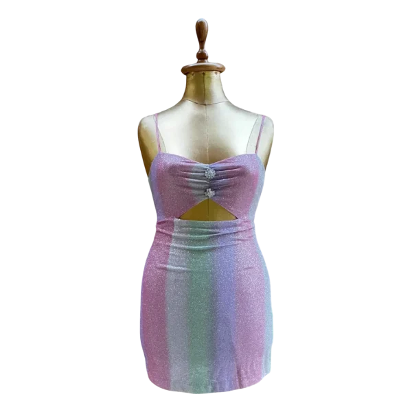 Pomelo Pastel Glitter Cut-Out Mini Dress