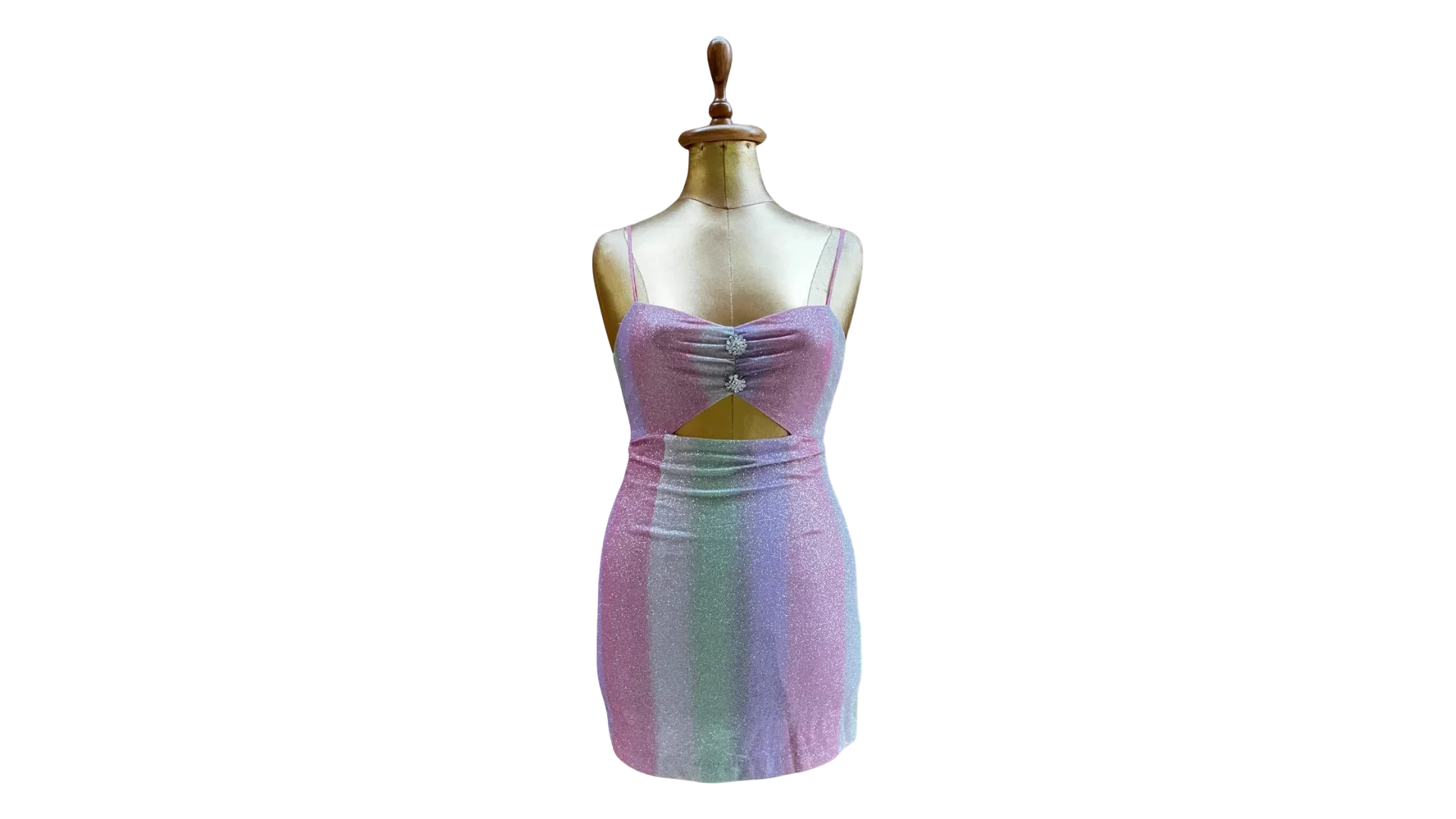 FNK226 Pomelo Pastel Glitter Cut-Out Mini Dress - Image 1