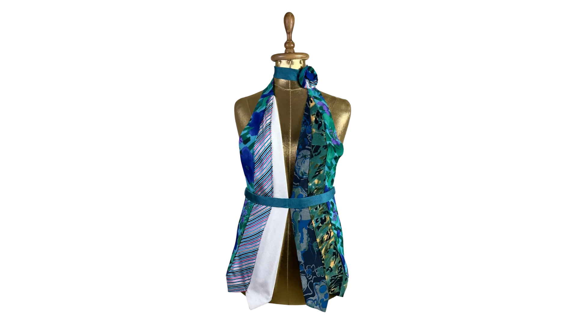 FNK235 Handmade Upcycled Necktie Halter Vest Top with Corset Back & Choker - Image 1