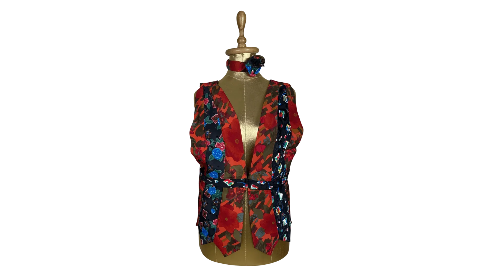 FNK236 Handmade Upcycled Halter Corset-Back Vest Top & Choker - Image 1