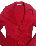 Y2K Bella Sigma Red Lace Up Corset Blouse - Image 5