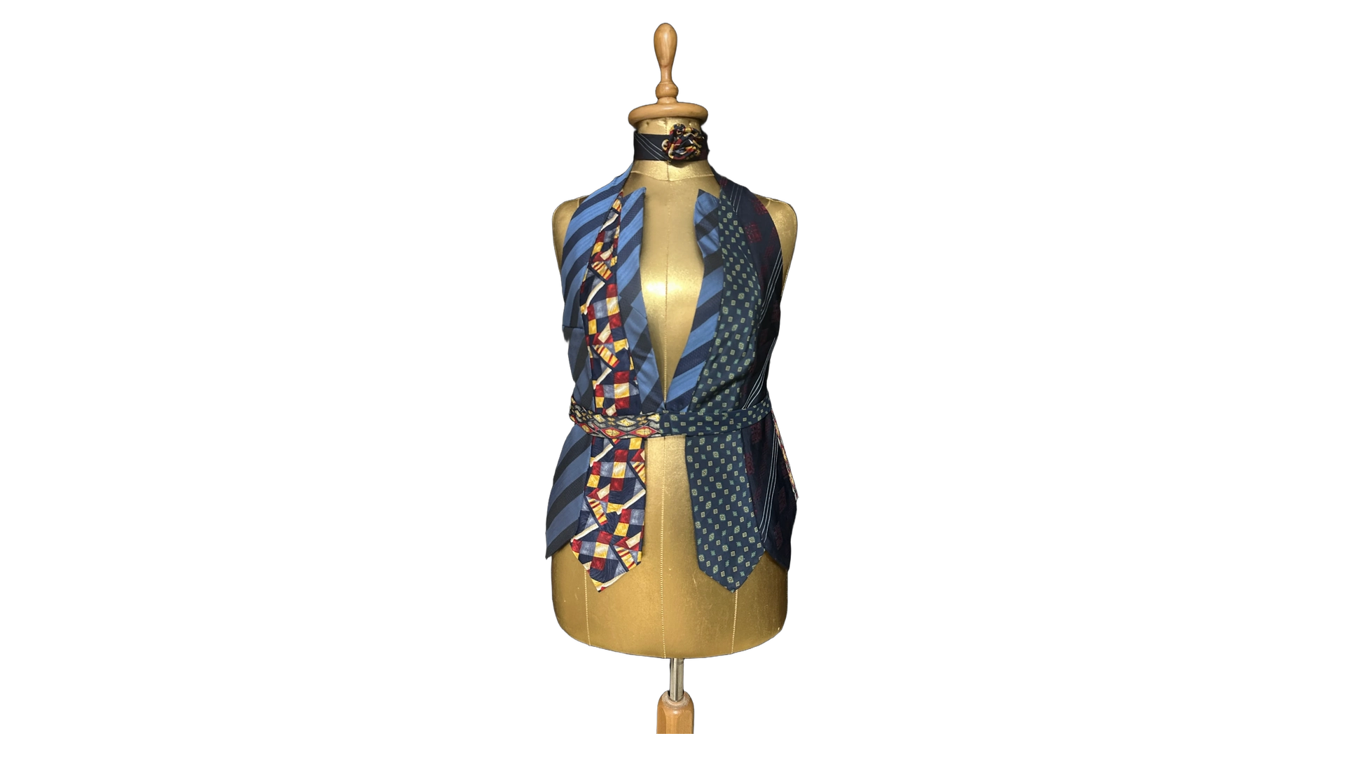 127 FNK273_01 Handmade Upcycled Tie Halter Vest Top & Choker - Image 1