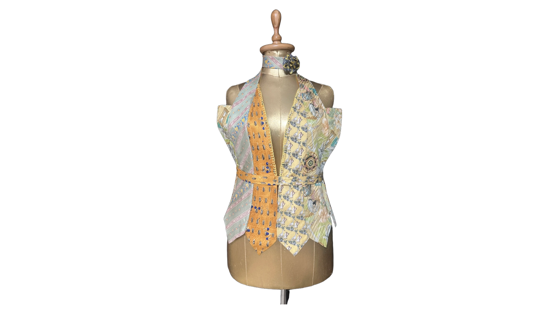 136 FNK274_01 Handmade Upcycled Corset-Back Halter Vest Top & Choker - Image 1
