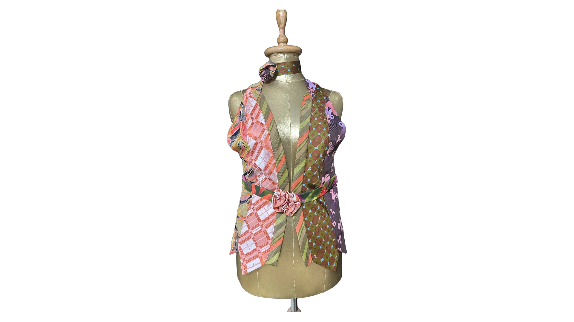 147 FNK275_01 Handmade Upcycled Corset-Back Halter Vest Top & Choker - Image 1
