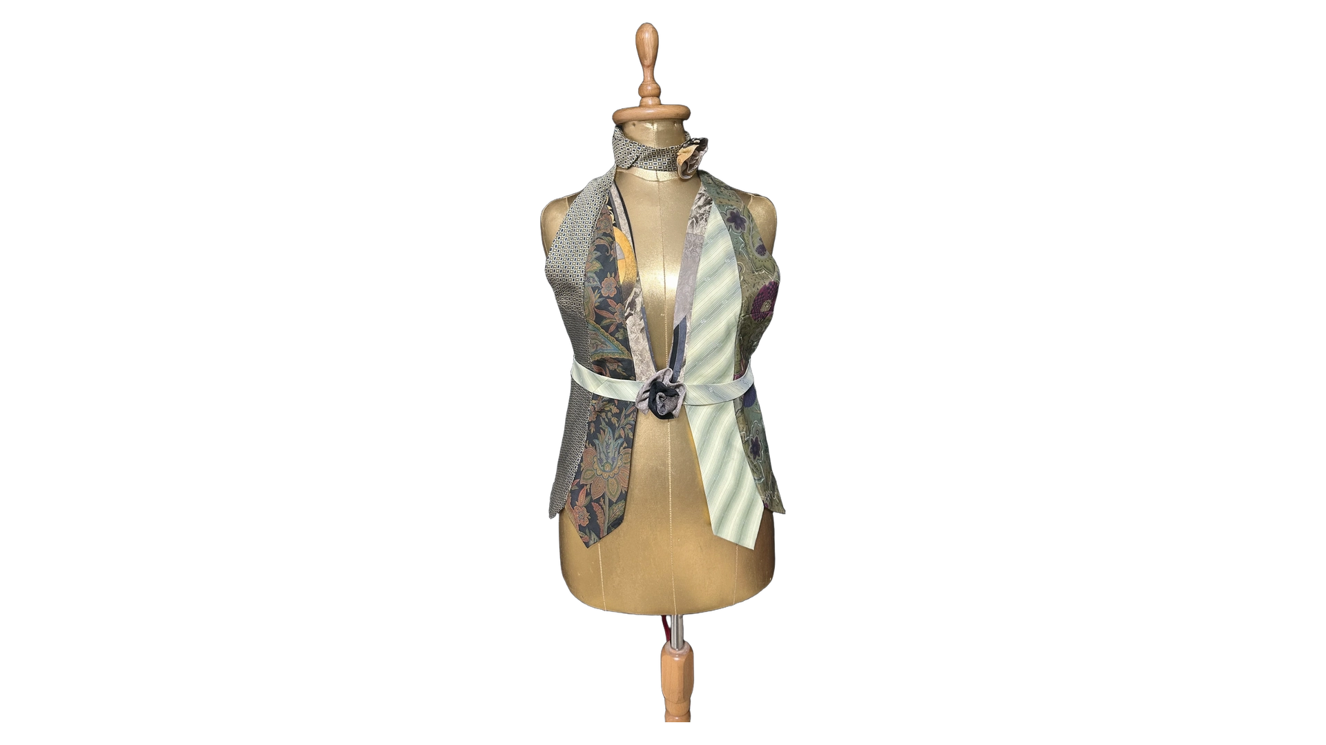 156 FNK276_01 Handmade Upcycled Tie Halter Vest Top & Choker - Image 1