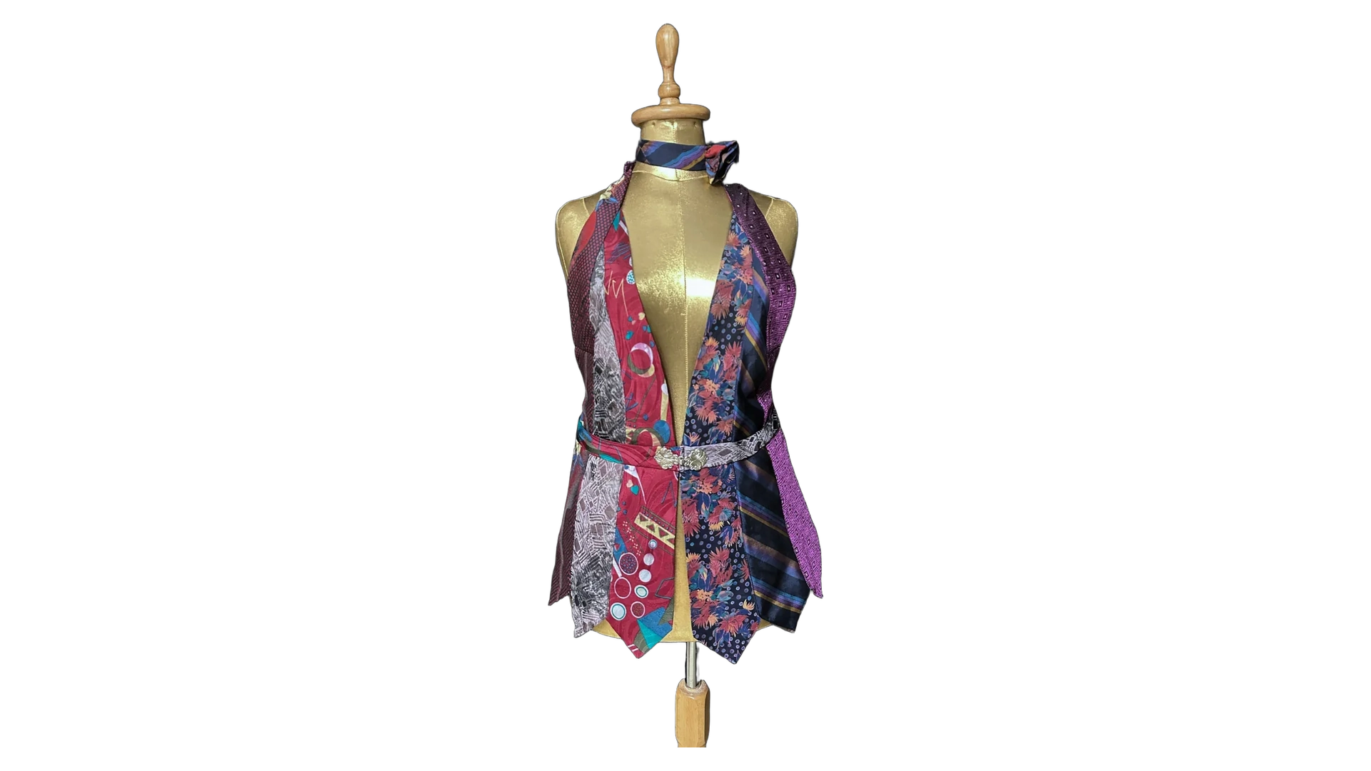 169 FNK277_01 Handmade Upcycled Tie Halter Vest Top & Choker - Image 1