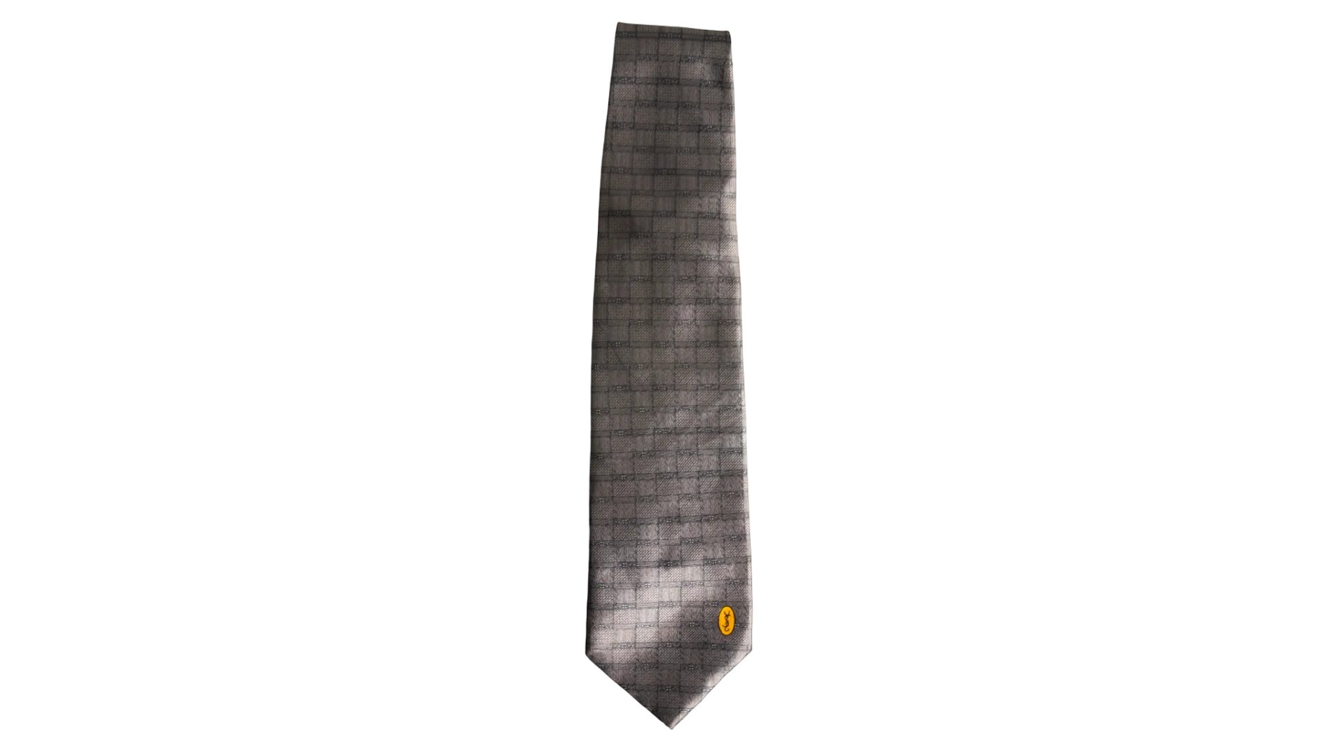 20 DSC08870 20 Yves Saint Laurent Gray Checkered Necktie - Image 1