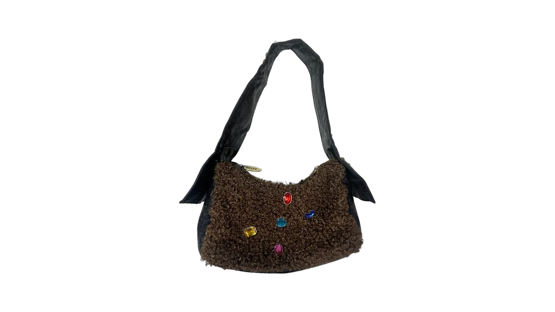 247 FNK292_01 Aolee Teddy Gem Embellished Genuine Leather Bag - Image 1