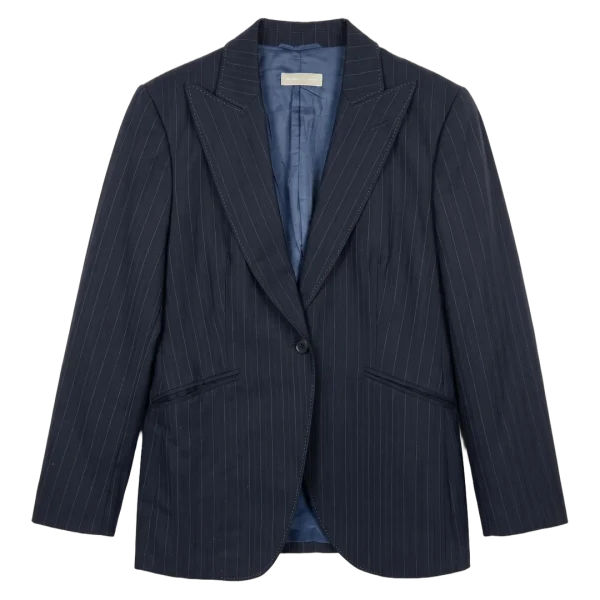 Massimo Dutti Navy Pinstripe Wool Women's Blazer
