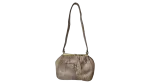 Taupe Genuine Leather Shoulder Bag with Floral Appliqué
