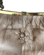 Taupe Genuine Leather Shoulder Bag with Floral Appliqué - Image 3