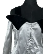 Prestige Satin Off Shoulder Velvet Collar Mini Dress Small - Image 2