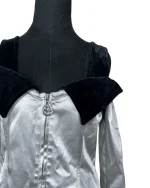 Prestige Satin Off Shoulder Velvet Collar Mini Dress Small - Image 3