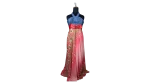 Y2K Halter Maxi Dress with Denim Bodice & Red Leather Belt Detail